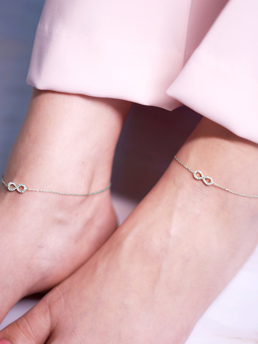

Zavya Pack Of 2 Rhodium-Plated 925 Pure Sterling Silver Artificial Stones Anklets