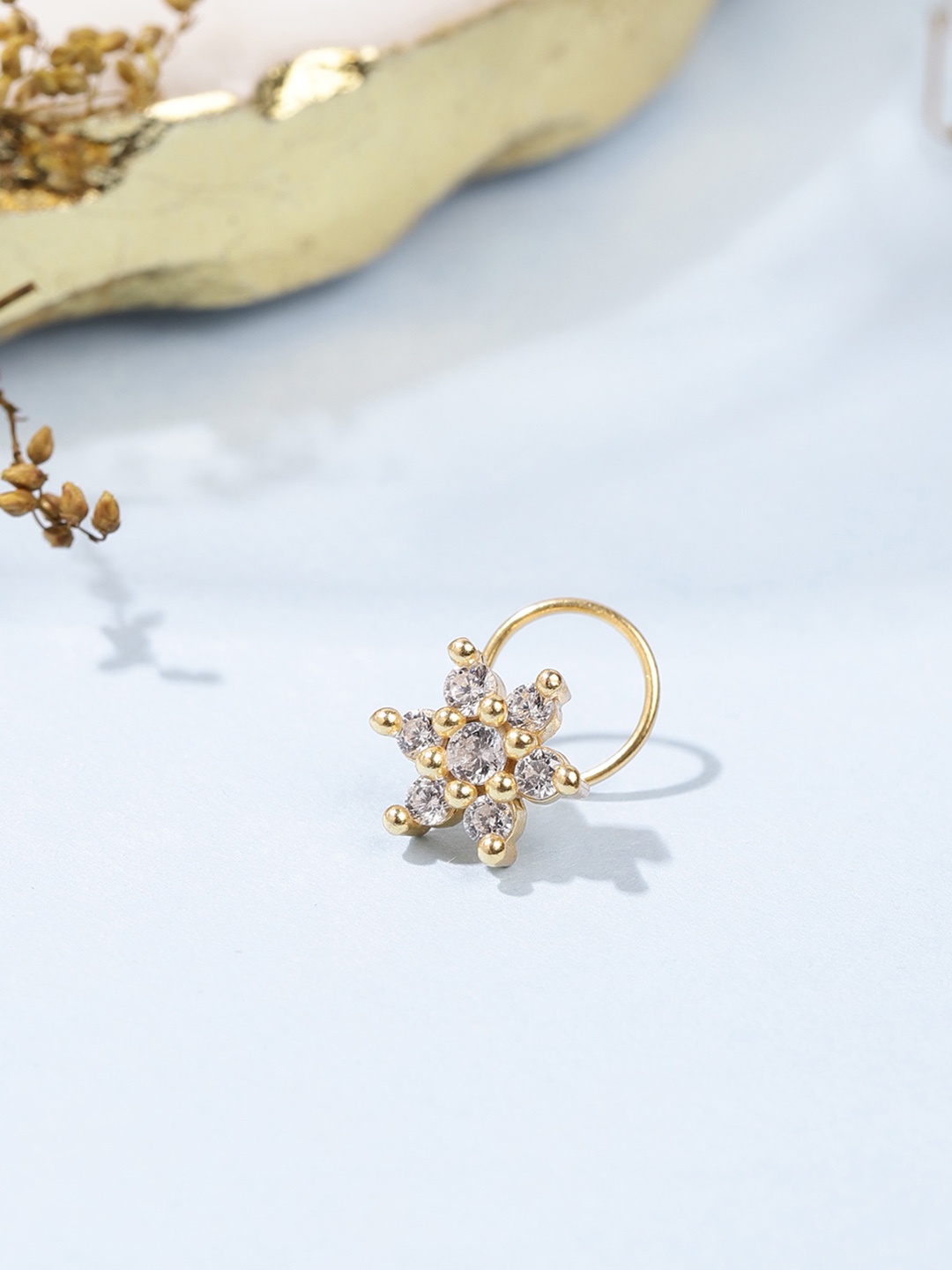 

Zavya Gold-Plated Cubic Zirconia Studded 925 Pure Sterling Silver Nosepin