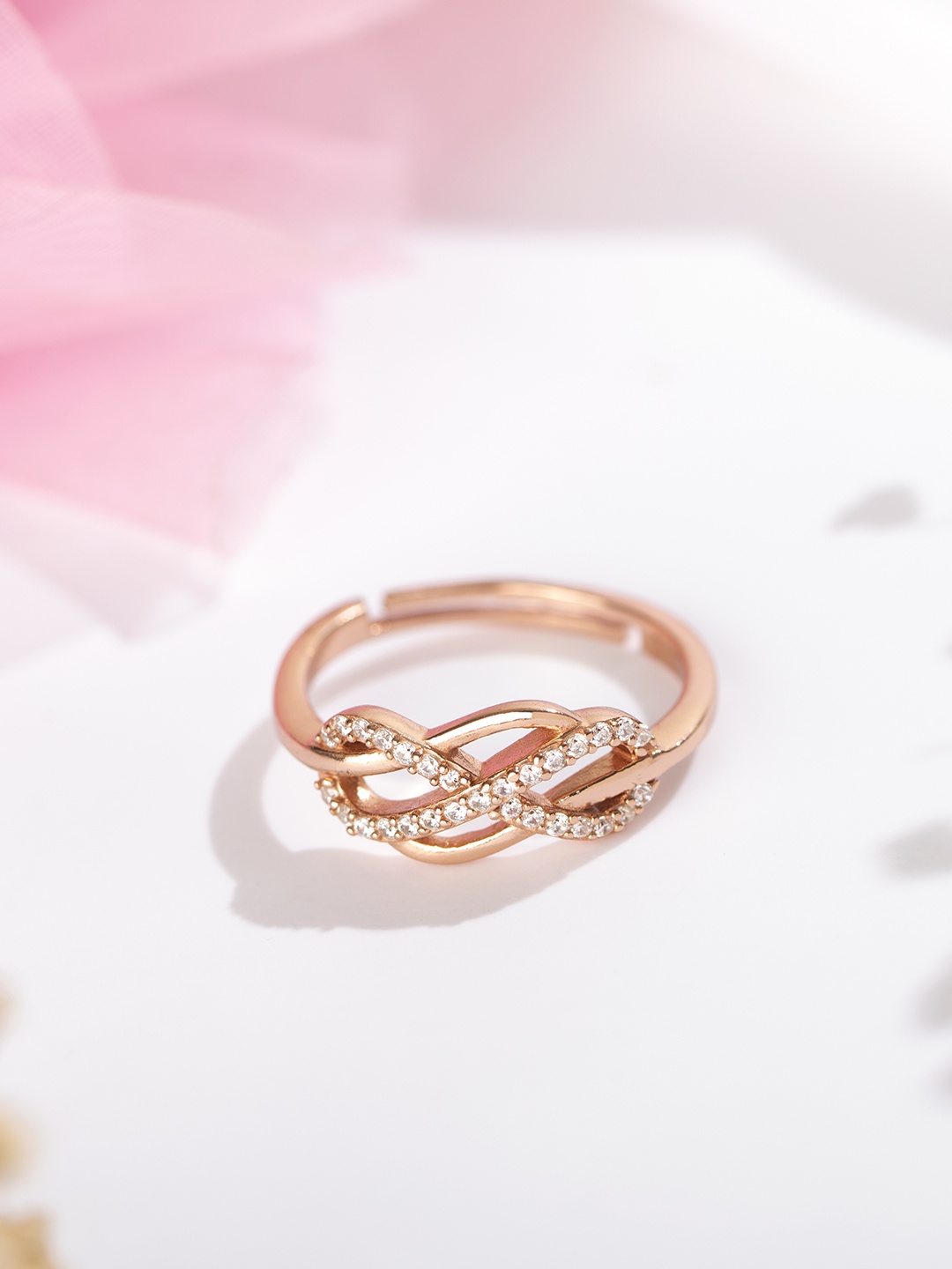 

Zavya Women Rose Gold-Plated CZ Studded 925 Pure Sterling Silver Finger Ring