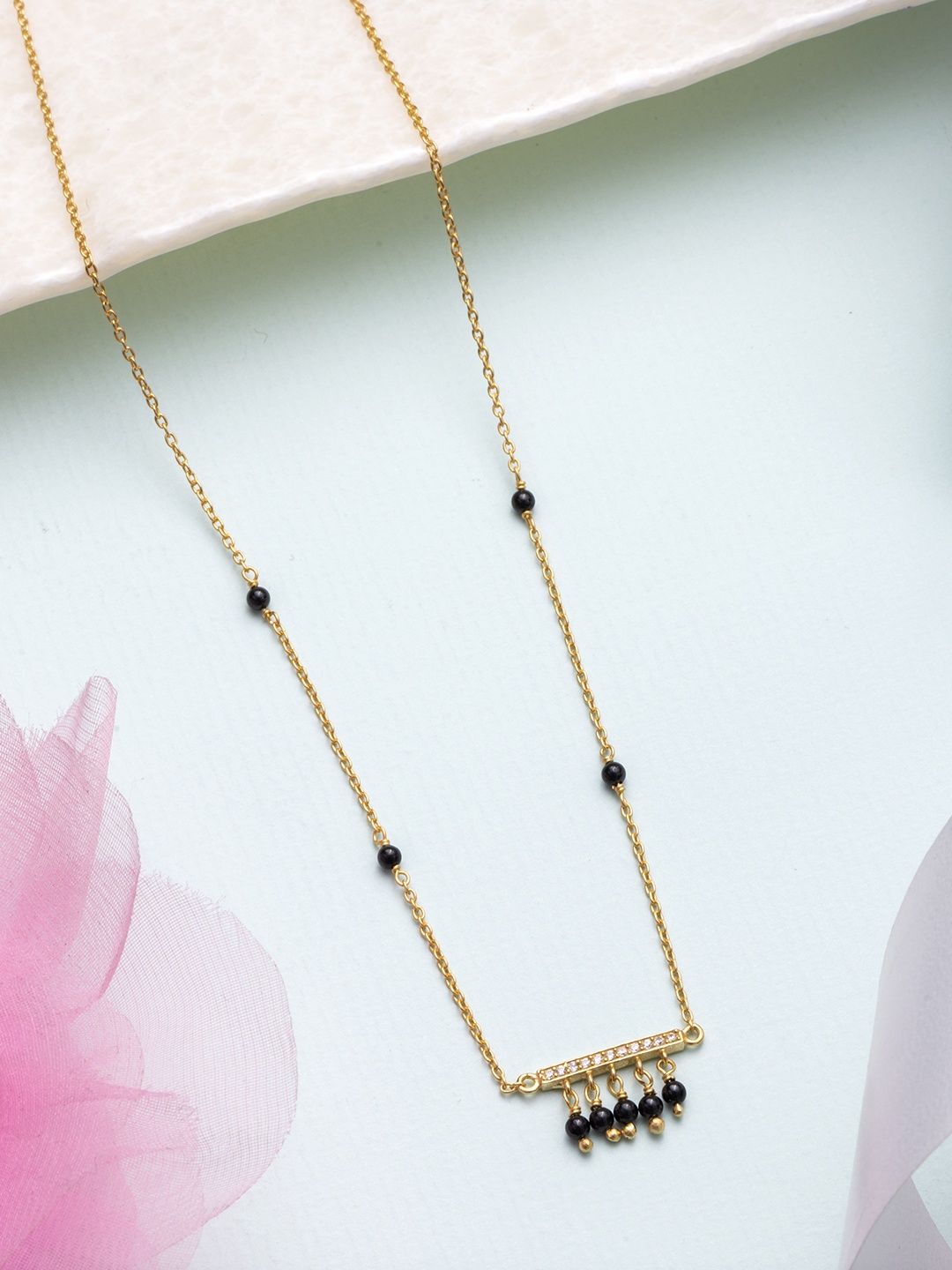 

Zavya Gold-Plated 925 Pure Sterling Silver Beaded Mangalsutra
