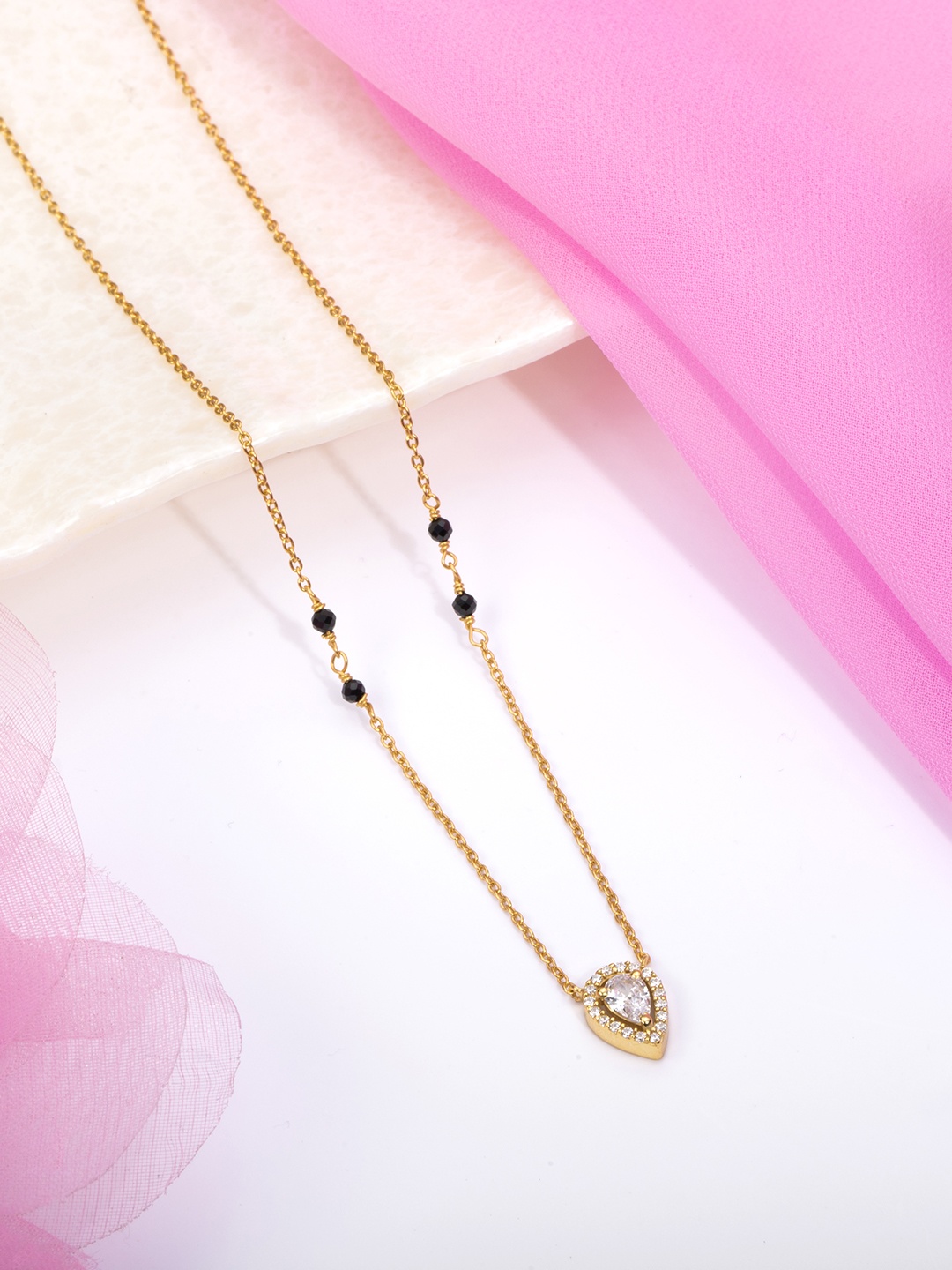 

Zavya Gold-Plated 925 Pure Sterling Silver Beaded Mangalsutra