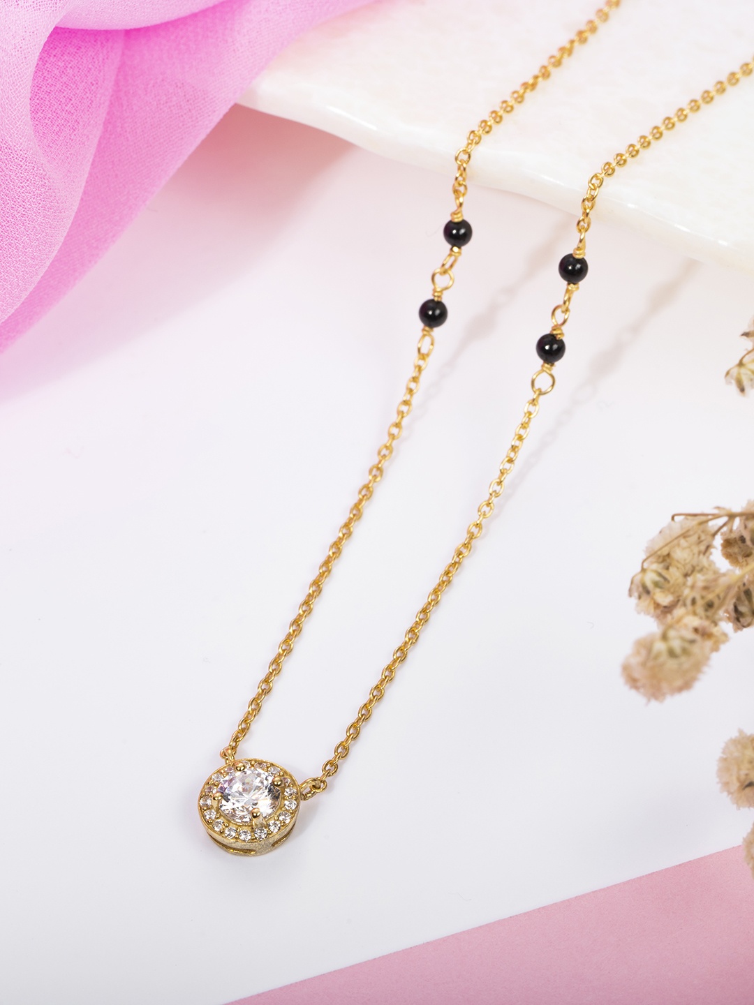 

Zavya Gold-Plated 925 Pure Sterling Silver Beaded Mangalsutra