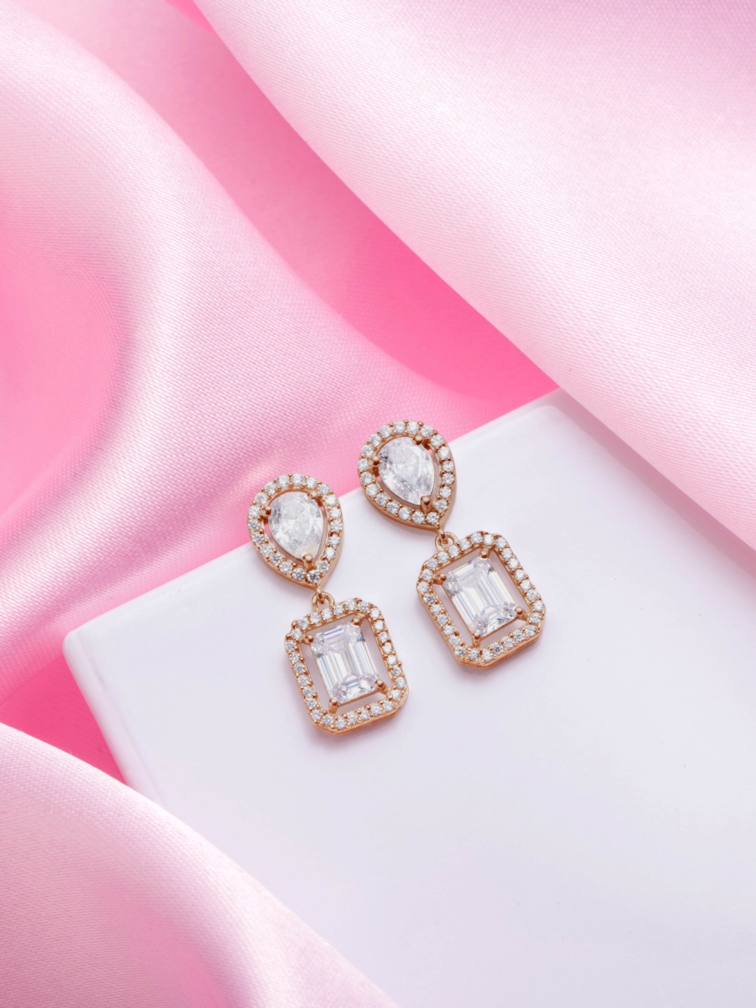 

Zavya 925 Pure Sterling Silver Geometric Drop Earrings, Rose gold