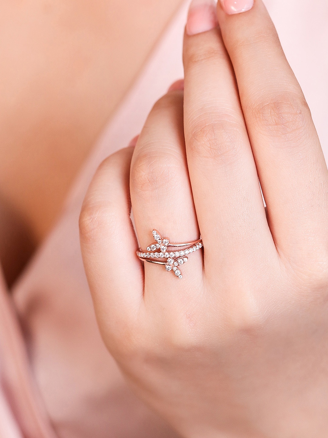 

Zavya Women Rose Gold-Plated CZ Studded 925 Pure Sterling Silver Finger Ring