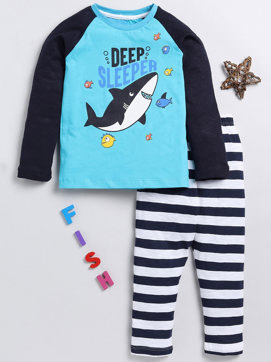 

YK Boys Graphic Printed T-shirt With Pyjama, Blue