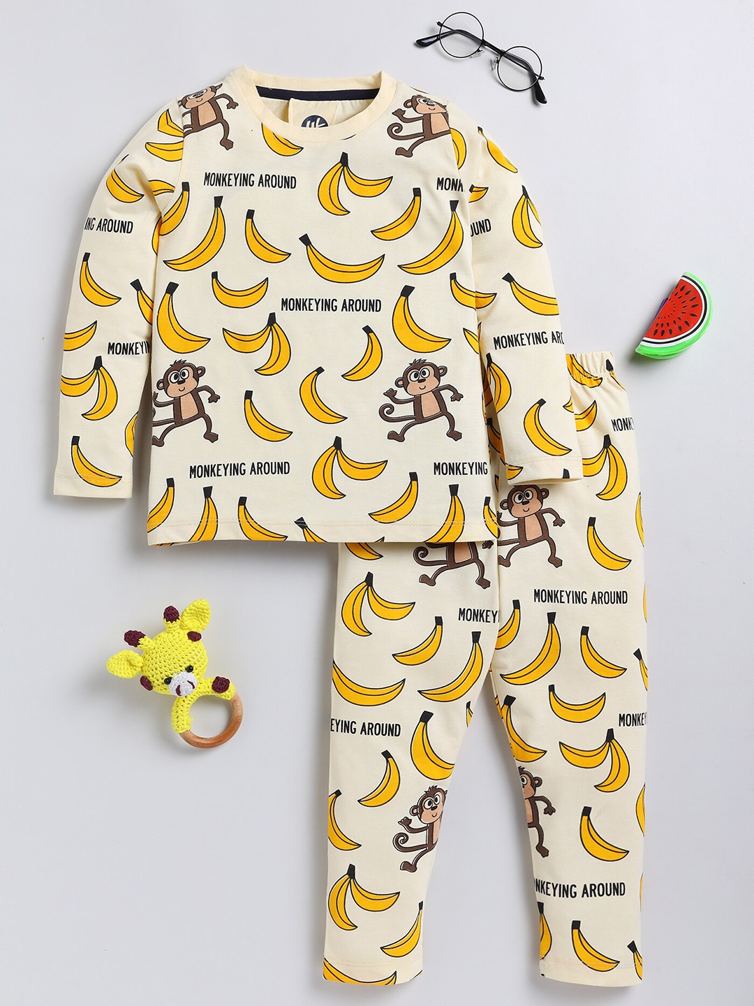 

YK Boys Conversational Printed Night suit, Yellow