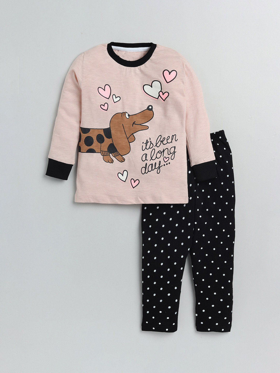 

YK Girls Graphic Printed T-shirt With Pyjama, Peach