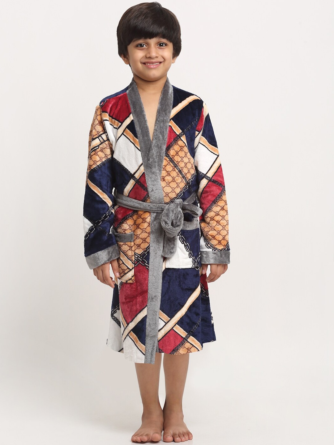 

KLOTTHE Boys Printed Bath Robe With Belt, Blue