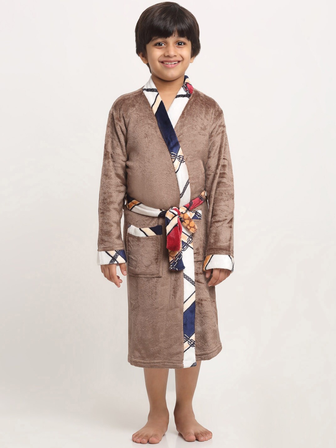 

KLOTTHE Boys Tie-Up Detail Woolen Bath Robe With Belt, Brown