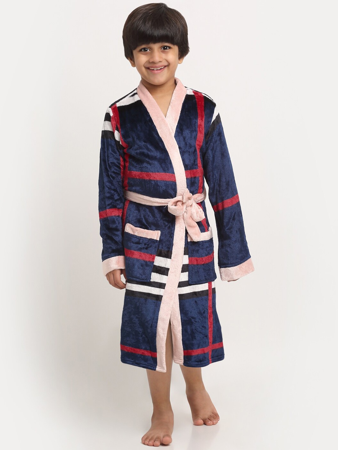 

KLOTTHE Boys Printed Woolen Bath Robe With Belt, Blue