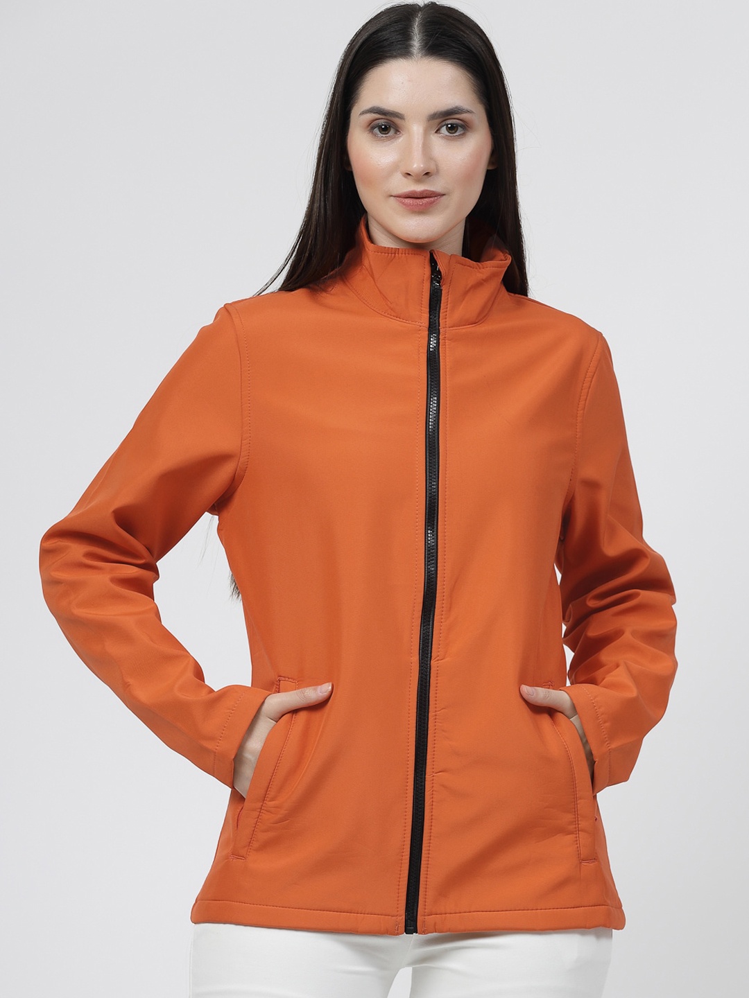 

KLOTTHE Mock Collar Woolen Tailored Jackets, Orange