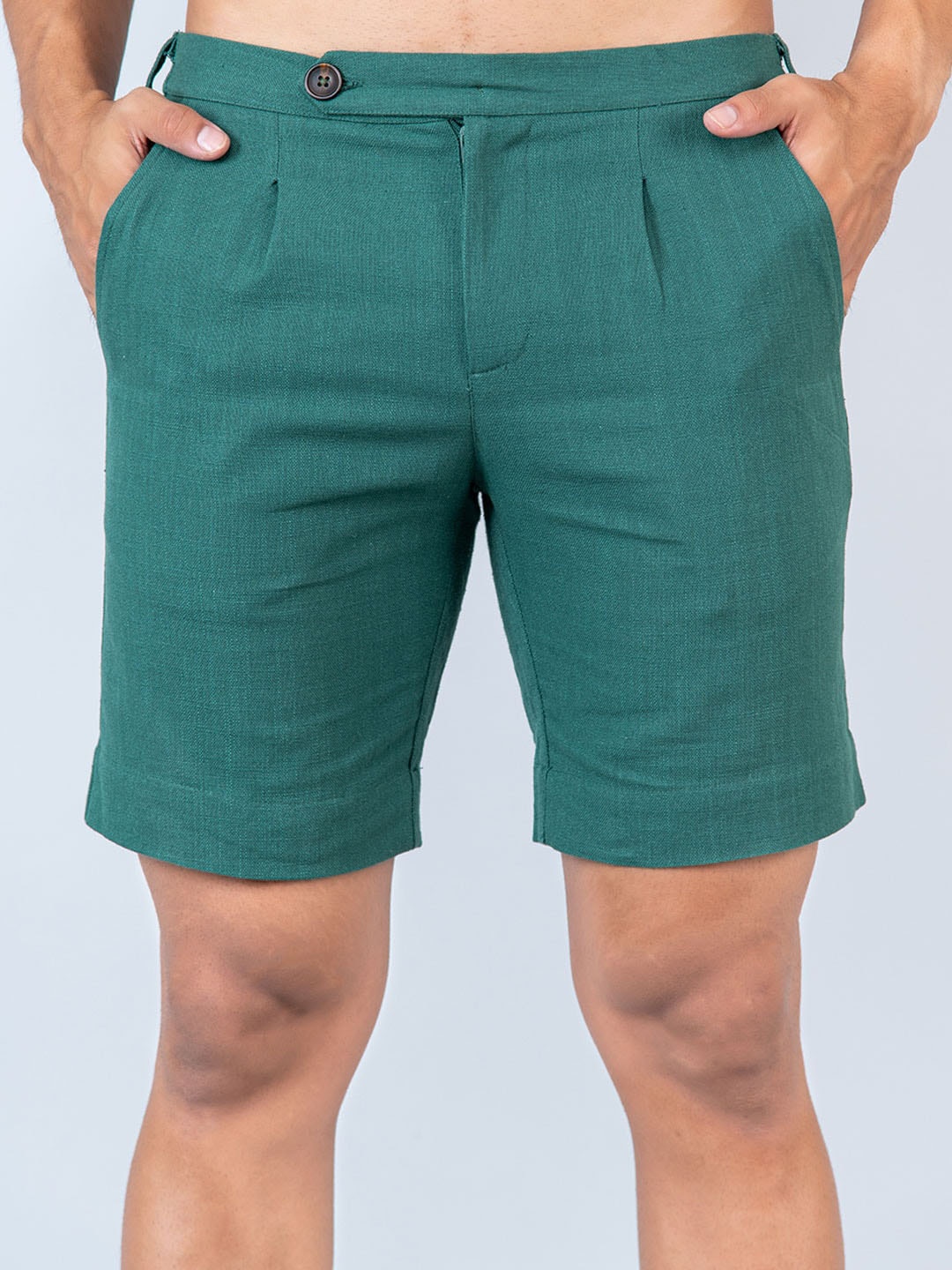 Tistabene Men Linen Mid-Rise Shorts, Green