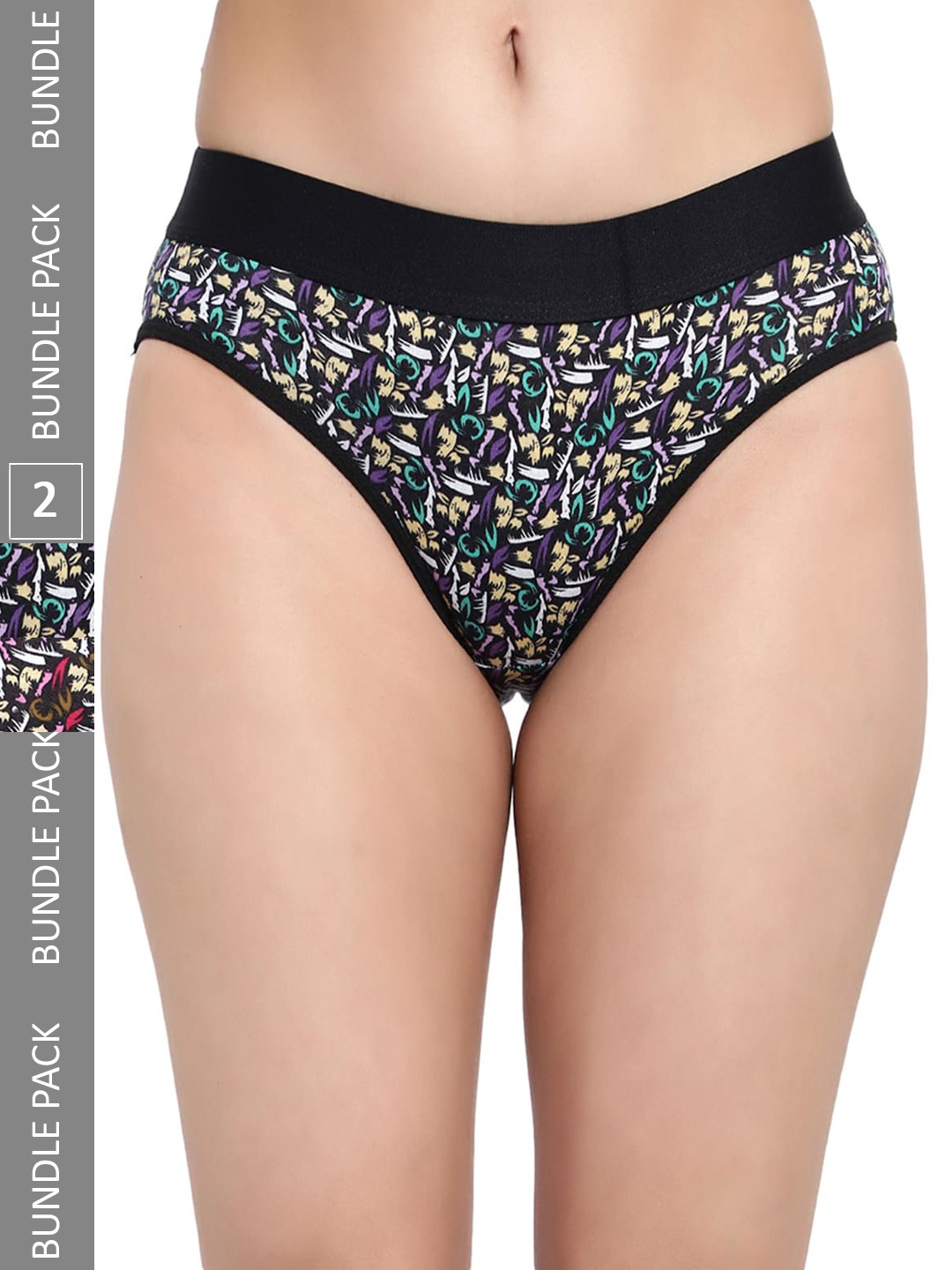 

FiveFlag Women Pack Of 3 Printed Anti Bacterial Cotton Hipster Briefs, Black