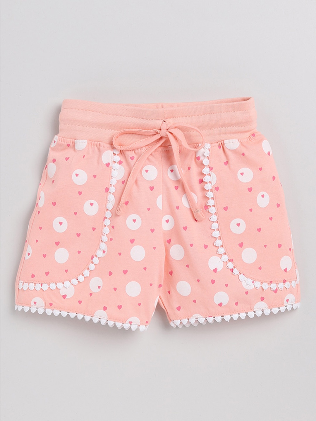 

Ginie Girls Conversational Printed Mid-Rise Shorts, Peach