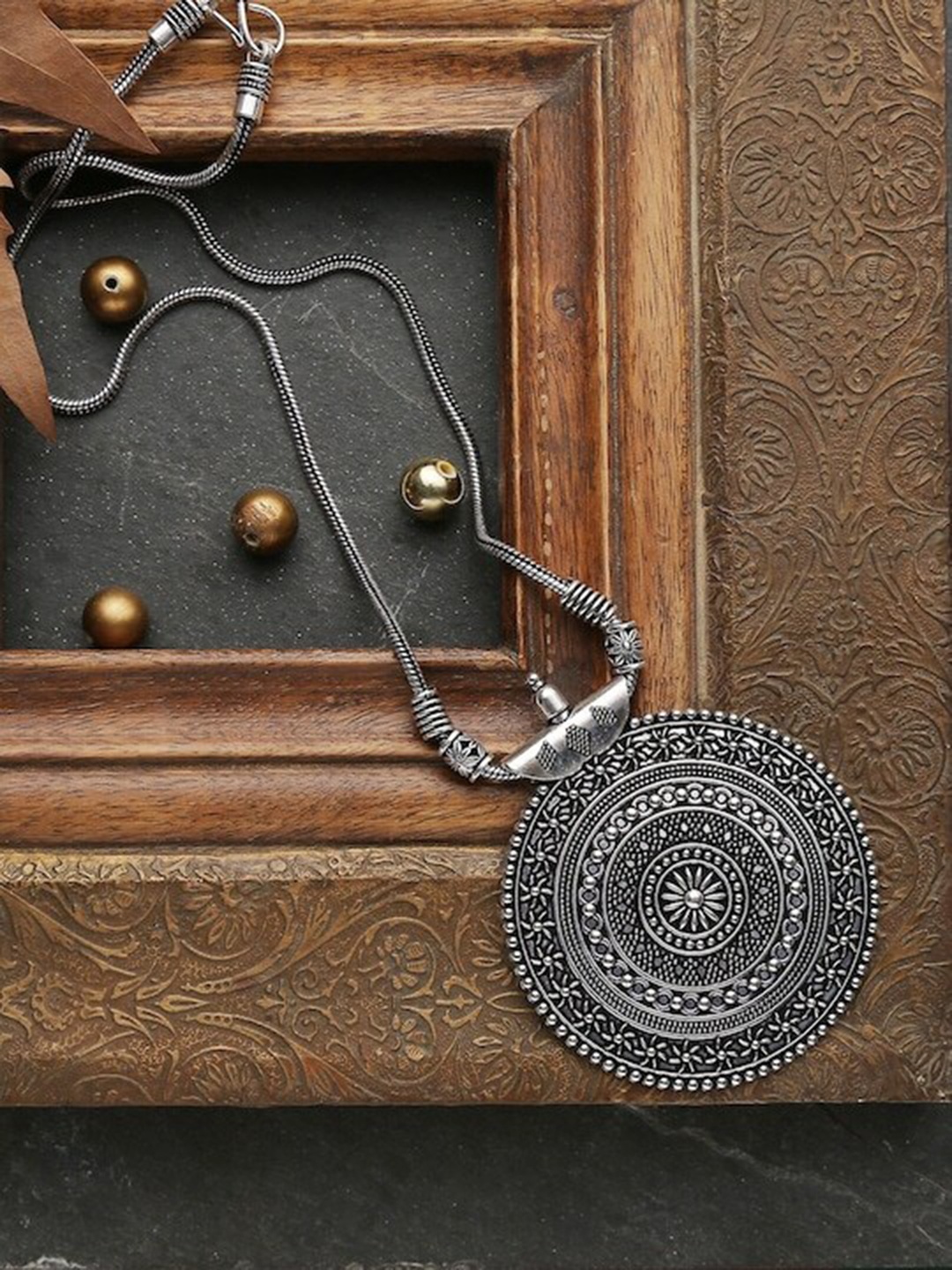 

Infuzze Brass-Plated Oxidised Necklace, Silver