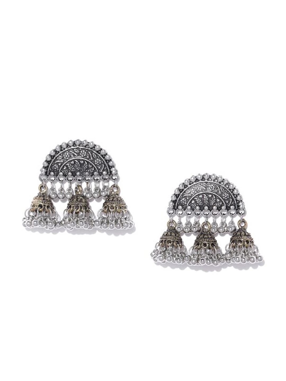

Infuzze Contemporary Beaded Oxidised Jhumkas, Silver