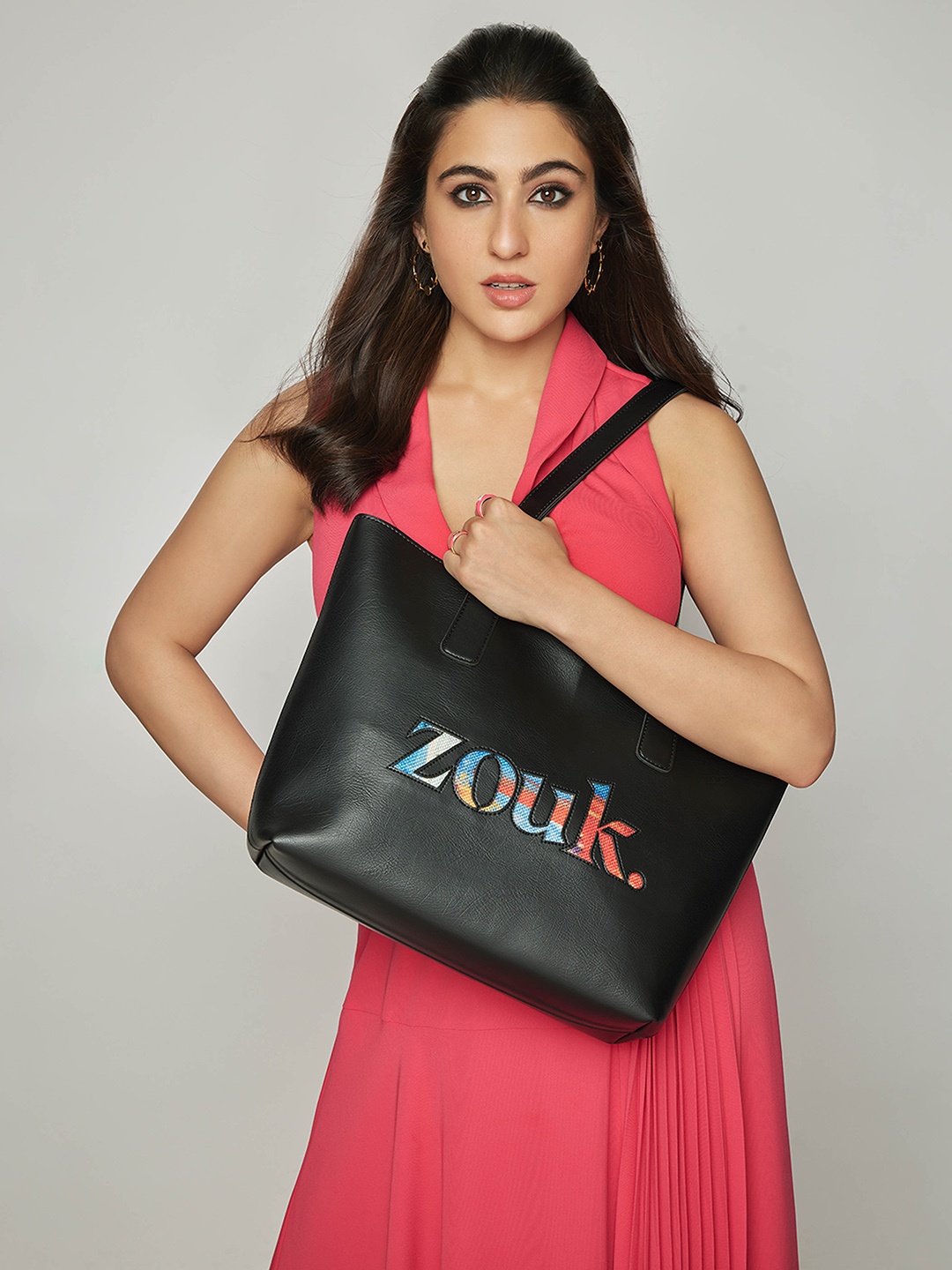 

ZOUK Printed Shopper Tote Bag, Black