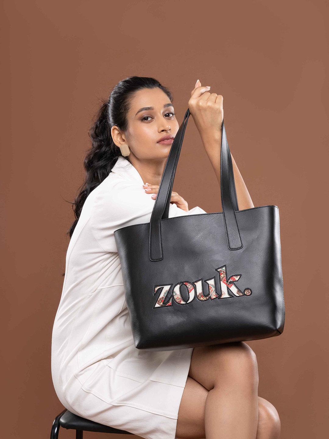 

ZOUK Textured Structured Shoulder Bag, Black