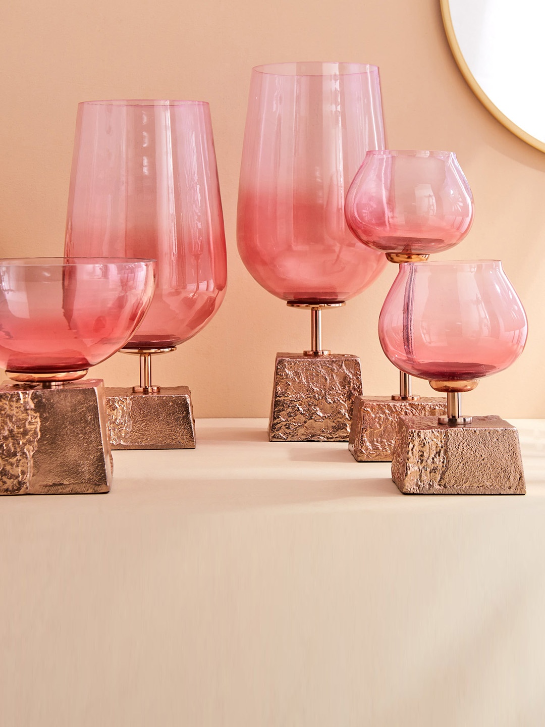 

Home Centre Splendid Terra Roza Pink Glass Bowl With Metal Base