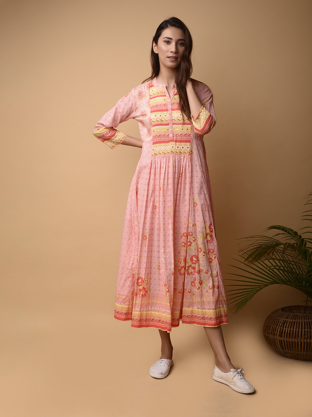 

PINKSKY Floral Print A-Line Midi Dress, Peach