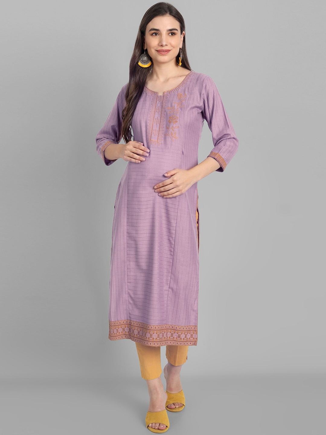 

True Shape Striped Yoke Design Maternity Straight Kurta, Lavender