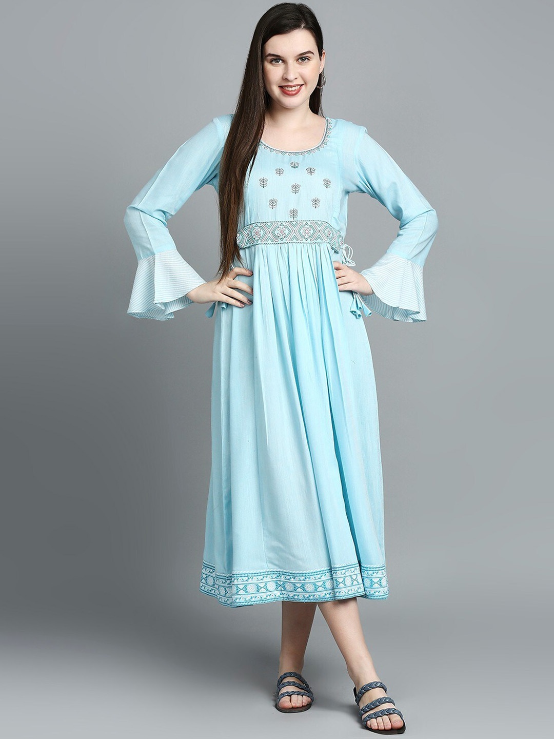 

True Shape Embroidered A-Line Maternity Kurta, Blue
