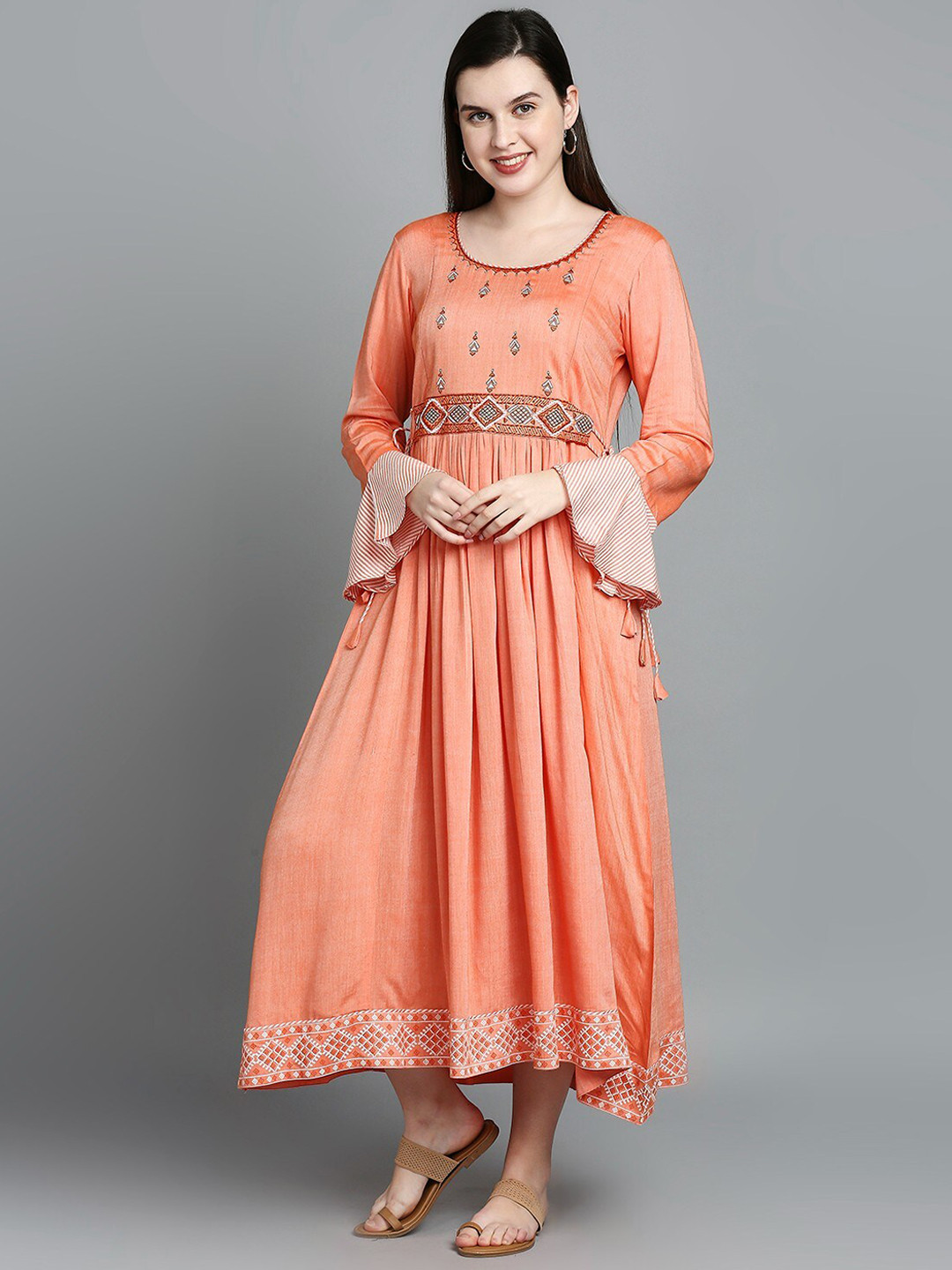

True Shape Ethnic Motifs Embroidered Maternity A-Line Kurta, Orange