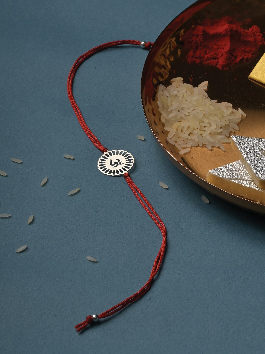 

PALMONAS 925 Silver Om Swastik Thread Rakhi