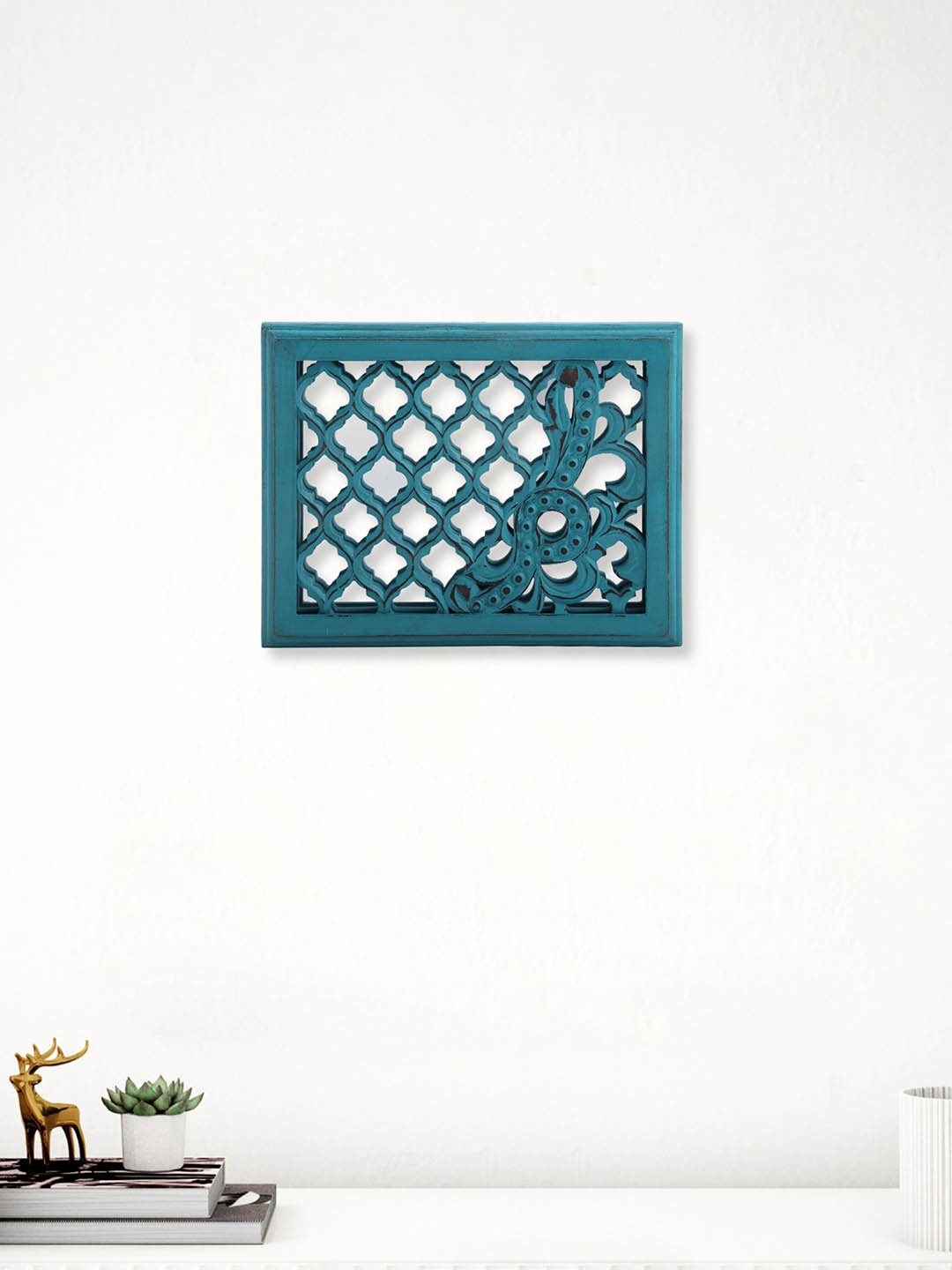 

Home Centre Chisel Blue Textured Wooden Wall Accent with Mirror
