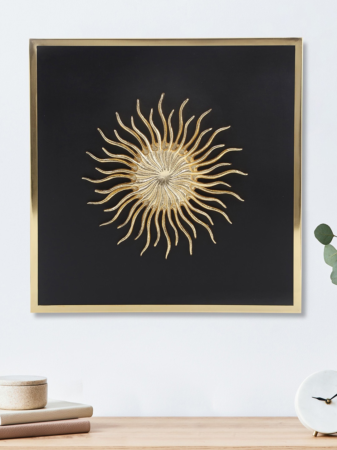 Home Centre Corsica Black & Golden Metal Sunburst Wall Accent