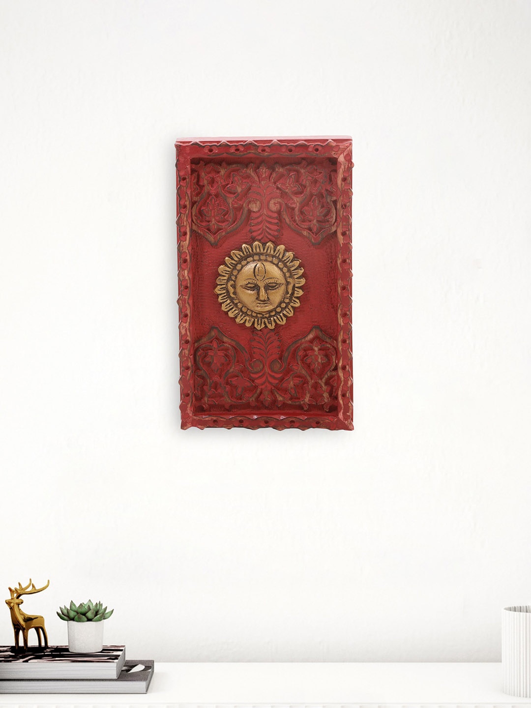 

Home Centre Chisel Red Sunrise Wooden Rectangle Wall Accent with Figurine