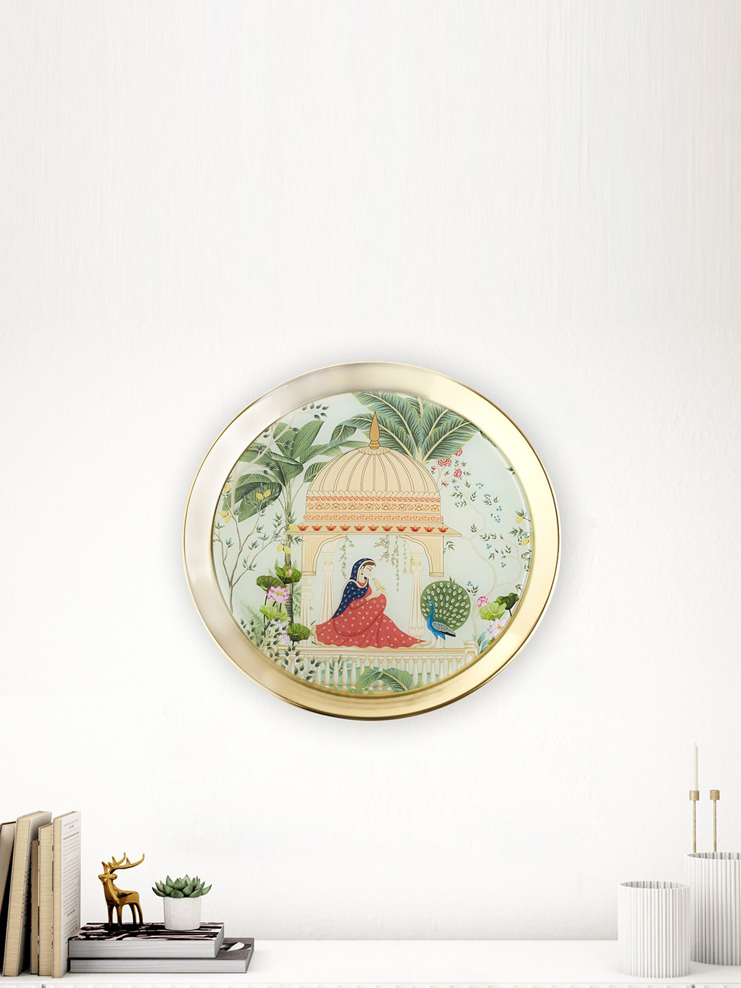 

Home Centre Artesia Golden & Green Printed Metal Wall Plate, Gold