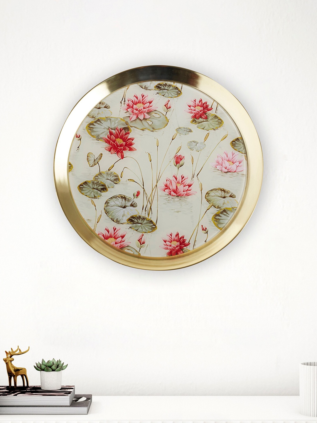 

Home Centre Corsica White & Golden Lotus Printed Metal Wall Plate