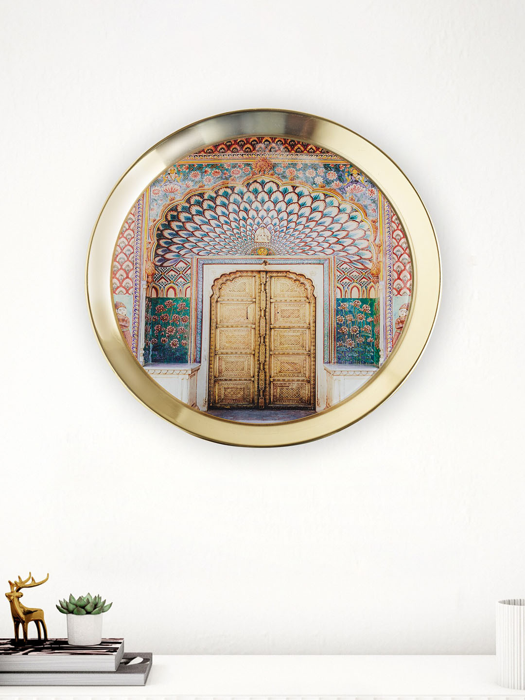 

Home Centre Artesia Golden Darbar Printed Metal Wall Plate, Gold