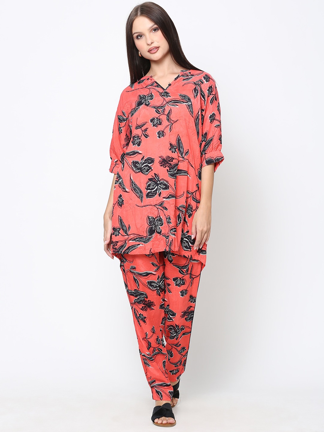 

DRIRO Floral Printed Longline Top, Orange