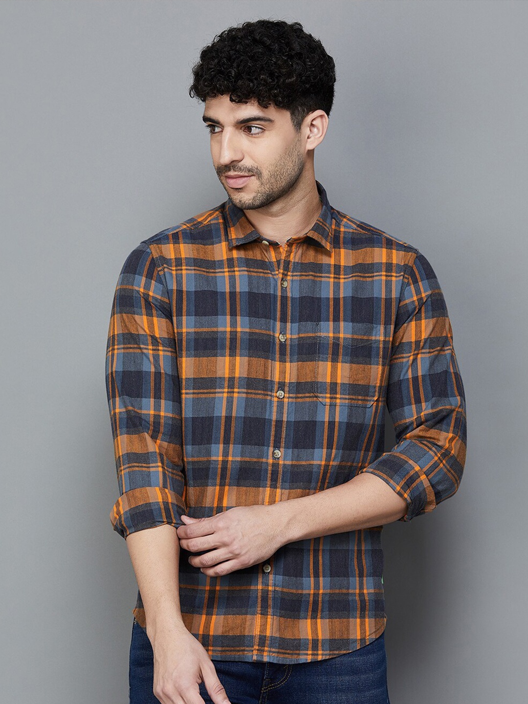 

Bossini Spread Collar Slim Fit Tartan Checks Opaque Checked Cotton Casual Shirt, Charcoal