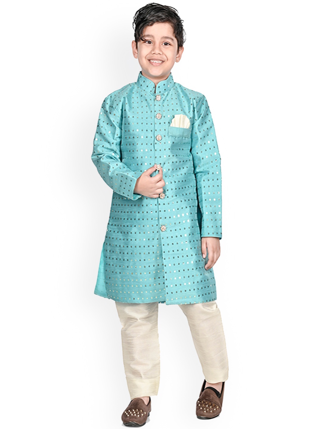 

BAESD Boys Sequin Embellished Sherwani Set, Turquoise blue