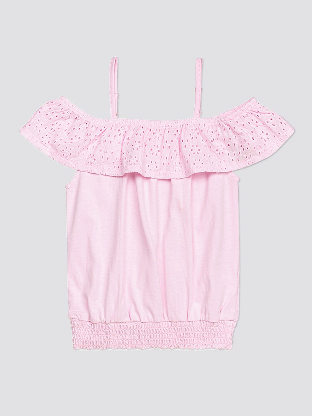 

H By Hamleys Girls Cold Shoulder Sleeves Cotton Blouson Top, Pink