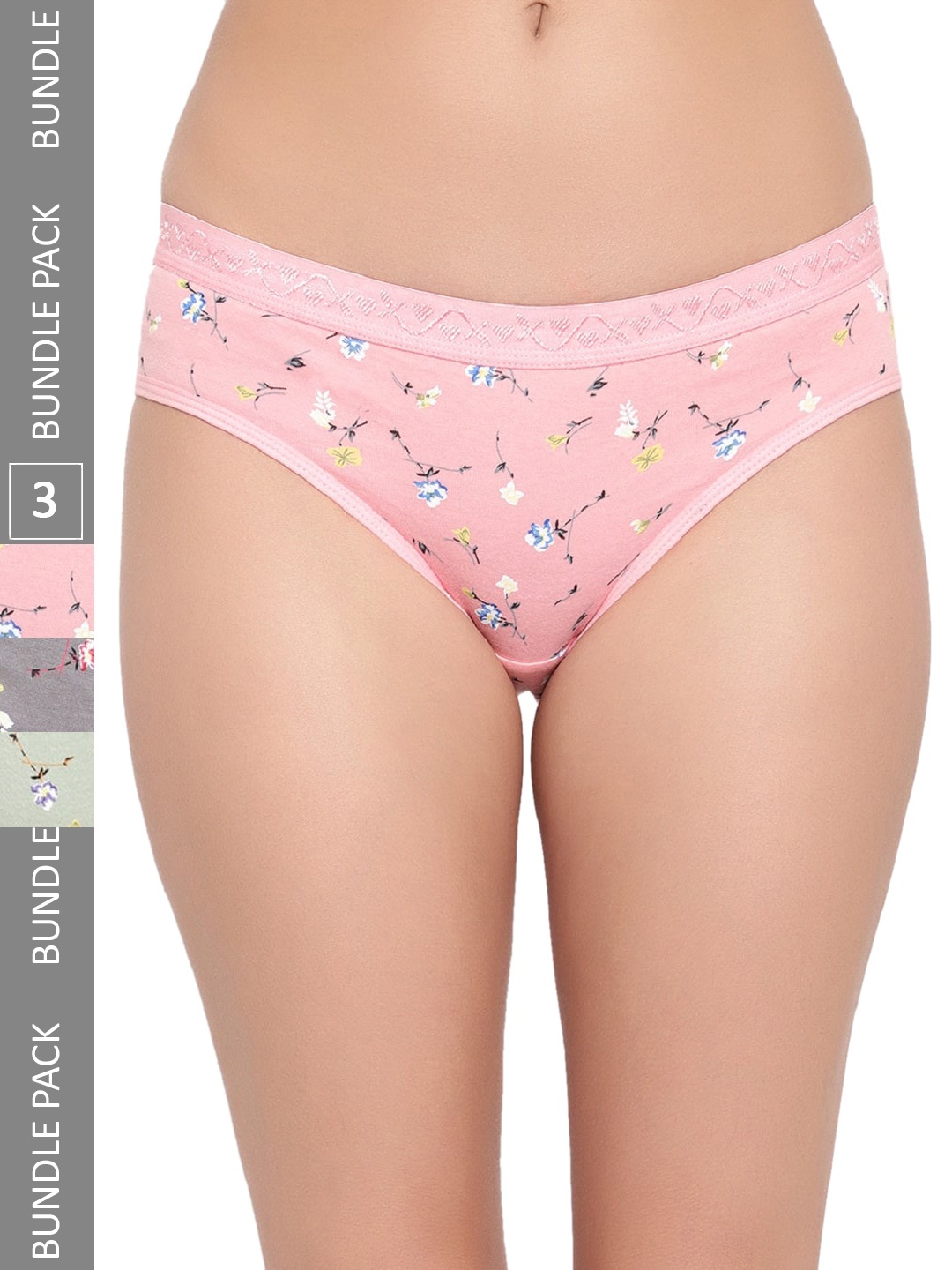

FiveFlag Women Pack Of 3 Printed Anti Bacterial Assorted Cotton Hipster Briefs