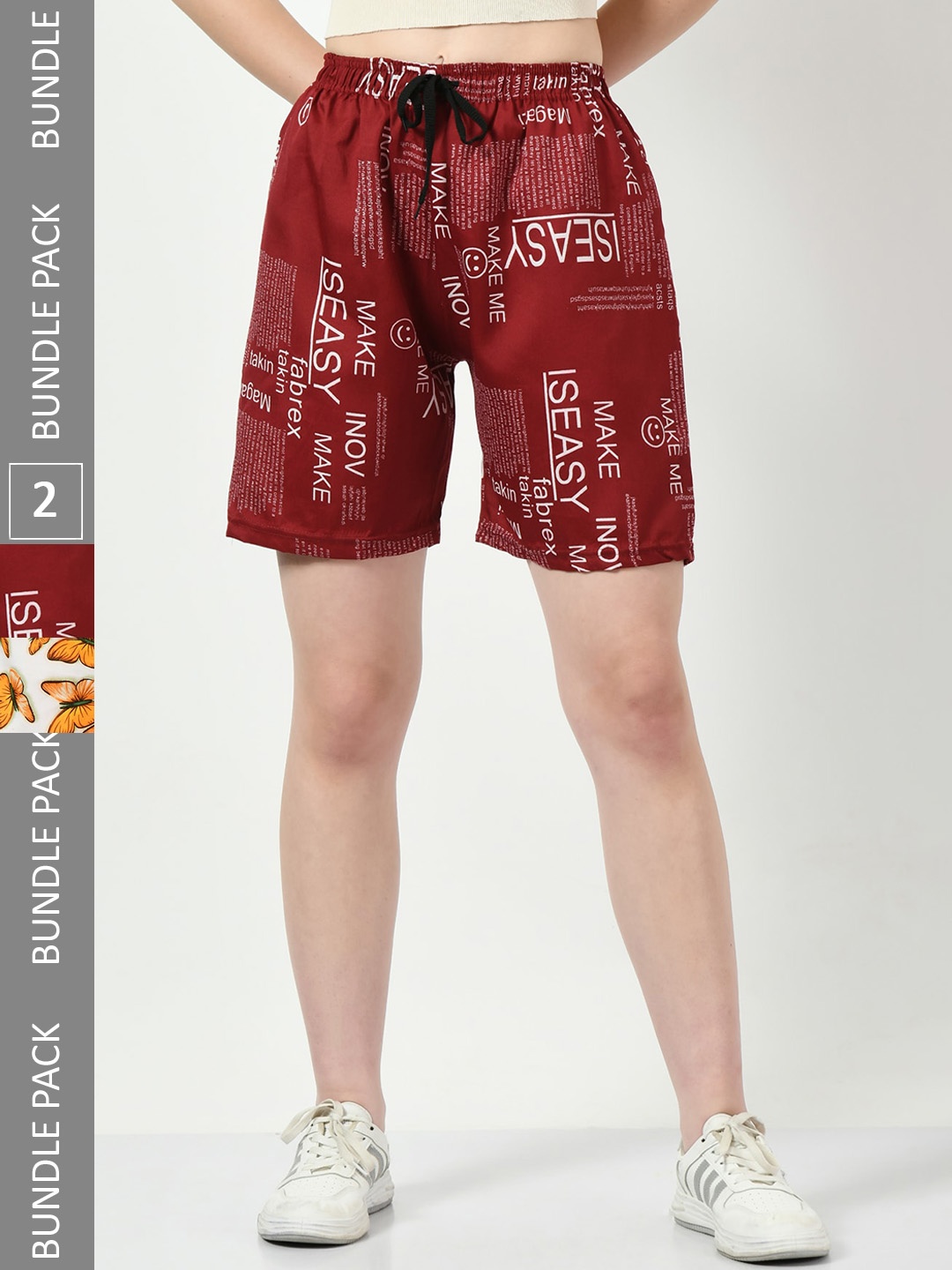 

BAESD Women Pack Of 2 Printed High-Rise Regular Shorts, Red