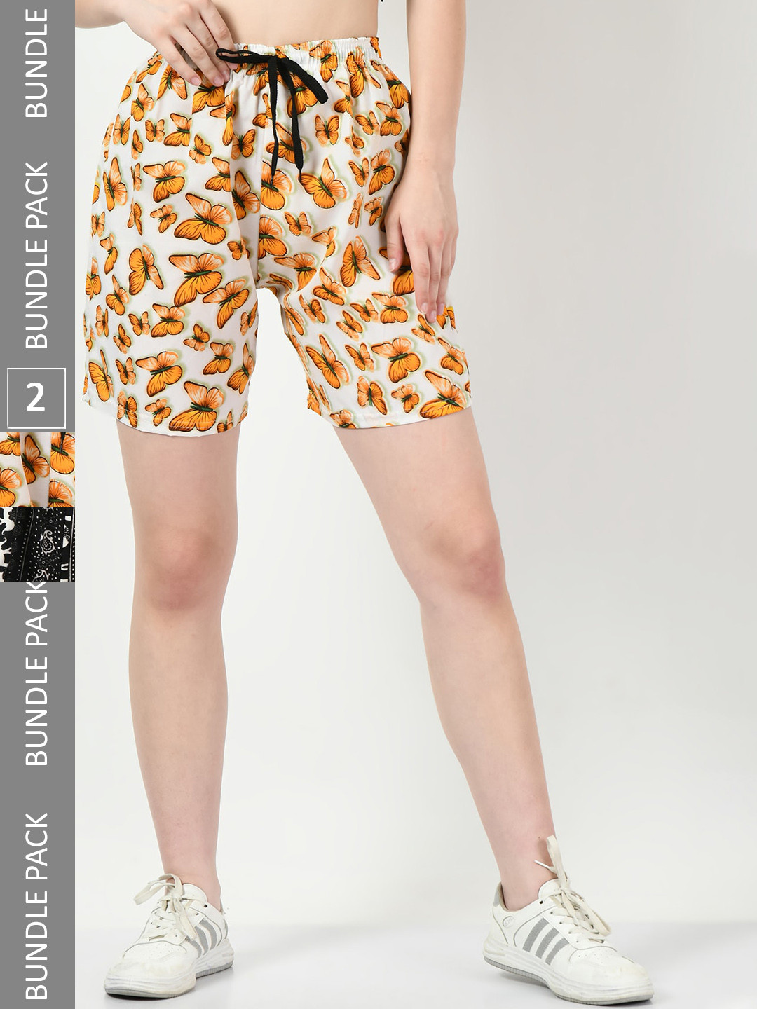 

BAESD Women Pack Of 2 Printed High-Rise Regular Shorts, Yellow