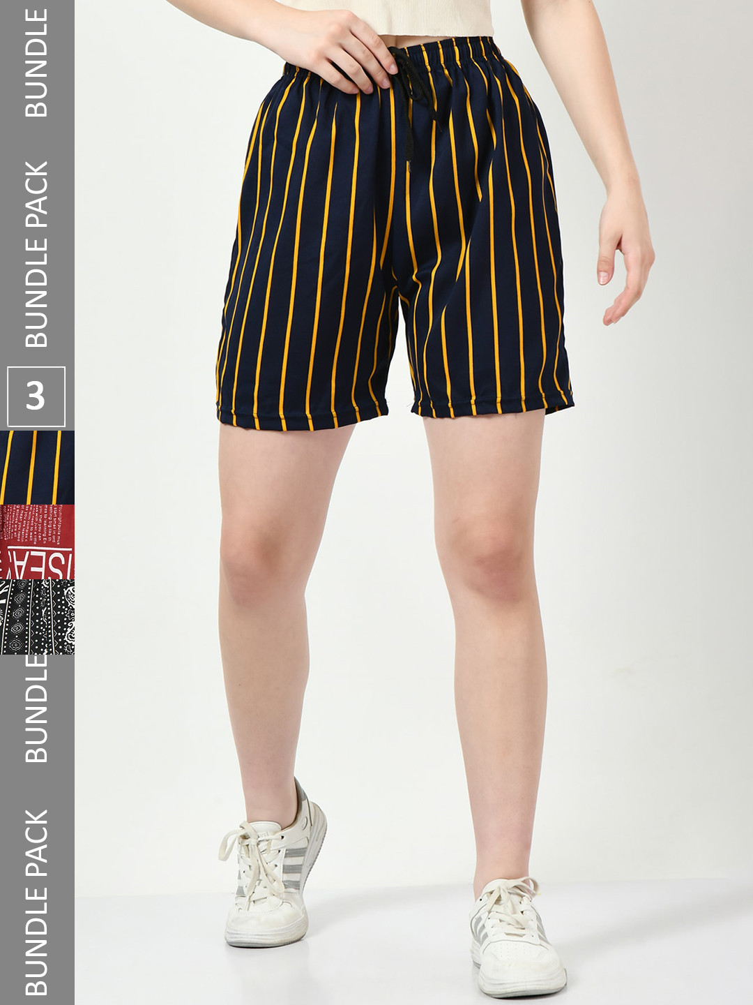 

BAESD Women Pack Of 2 Striped High-Rise Cotton Shorts, Black