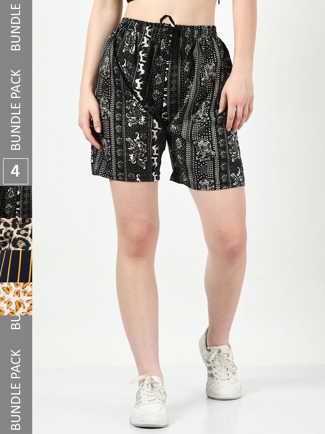 

BAESD Women Pack Of 4 Printed High-Rise Regular Shorts, Black