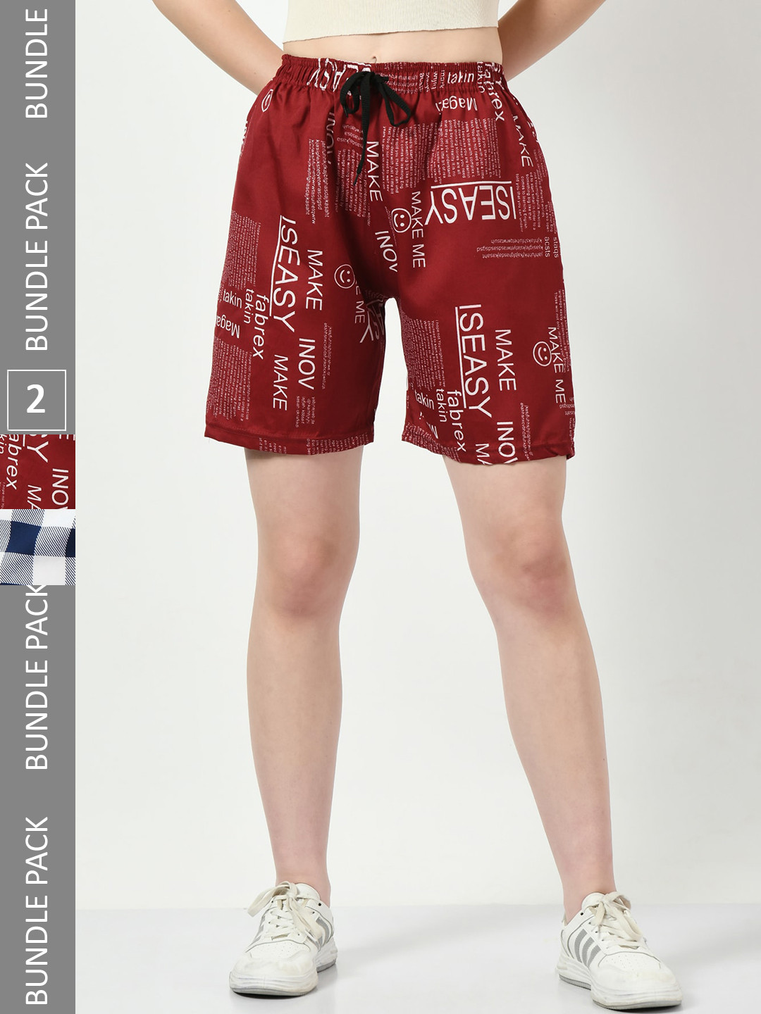

BAESD Women Pack Of 2 Printed High-Rise Regular Shorts, Red