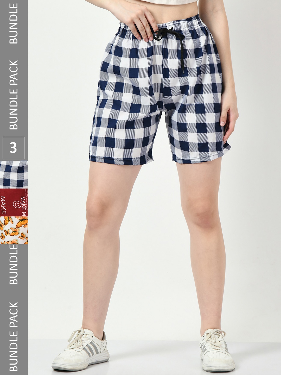 

BAESD Women Pack Of 3 Printed High-Rise Shorts, White