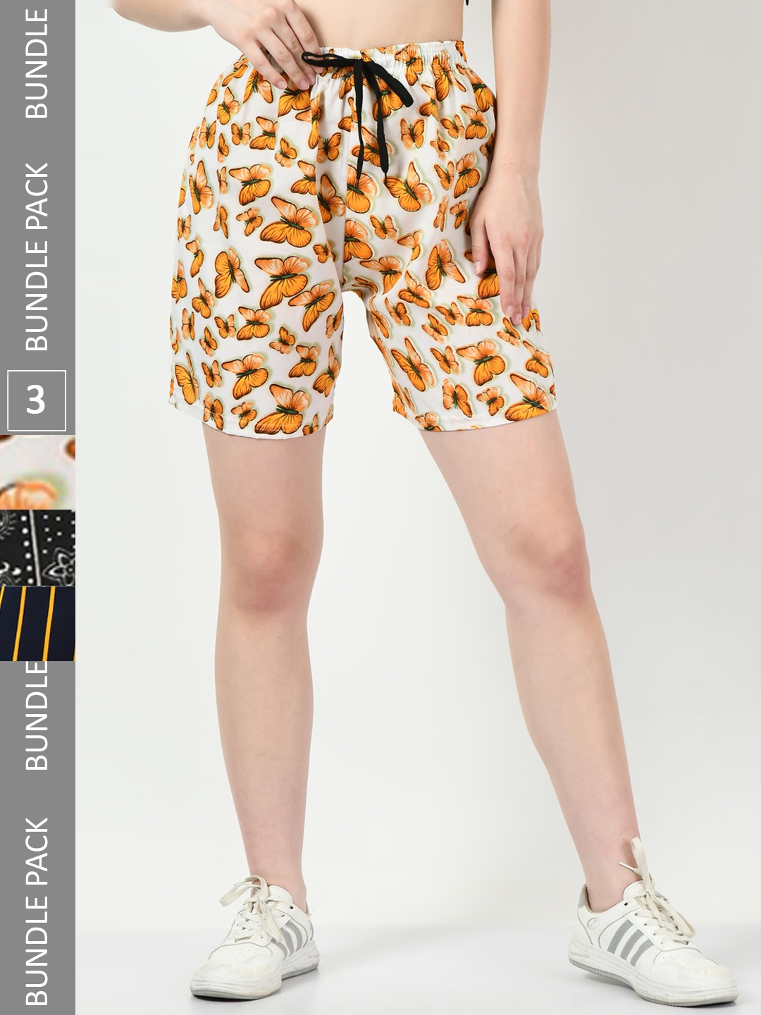 

BAESD Women Pack Of 3 Printed High-Rise Regular Shorts, Yellow