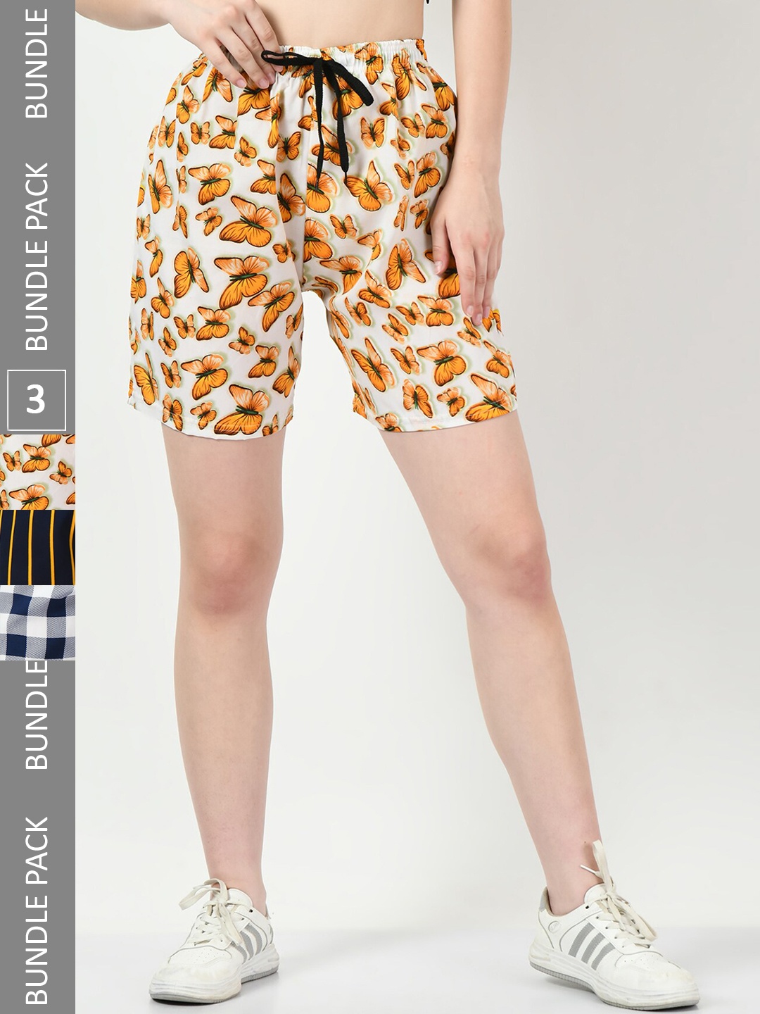 

BAESD Women Pack Of 3 Printed High-Rise Shorts, Yellow