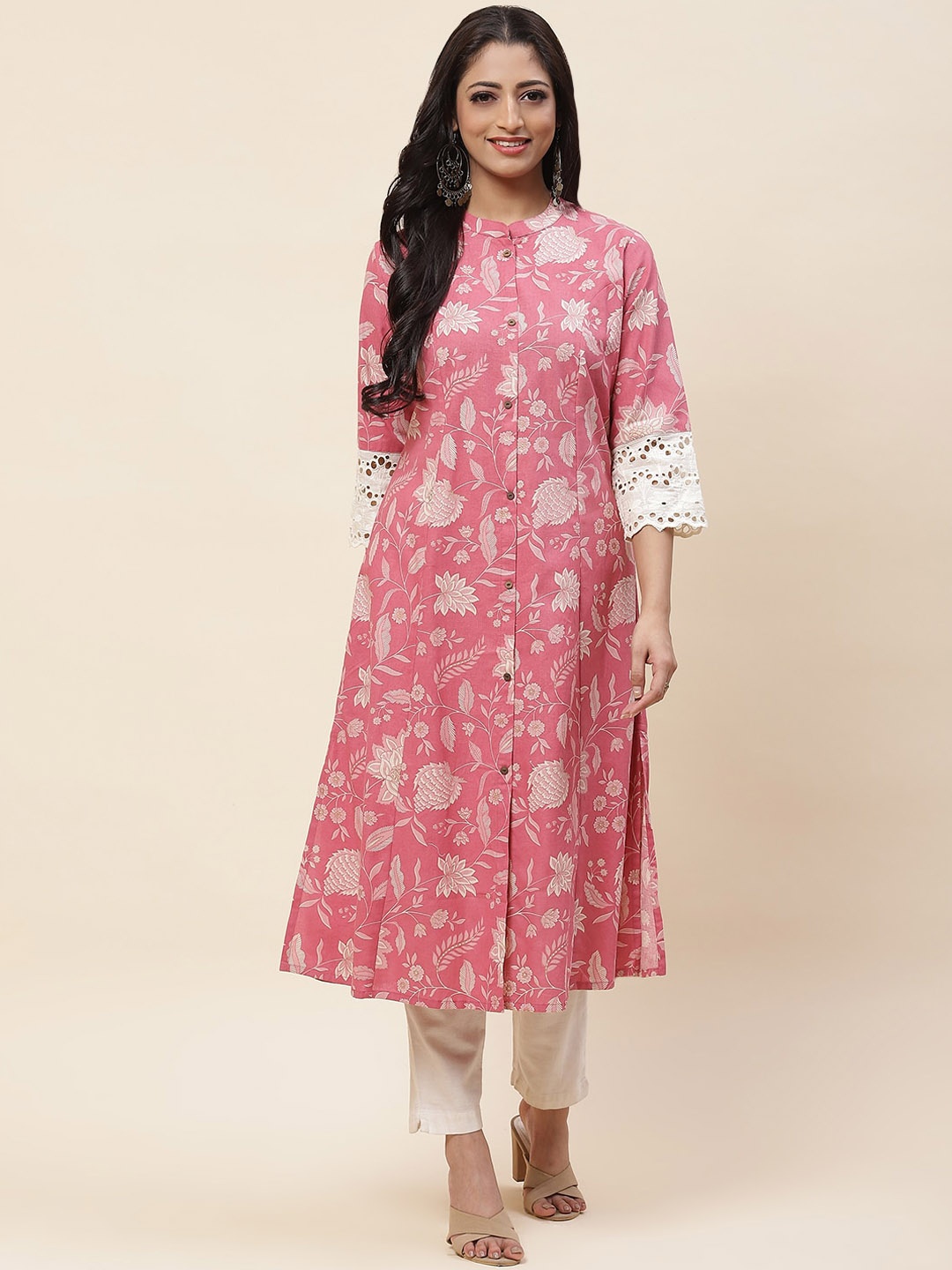 

Meena Bazaar Floral Printed Anarkali Kurta, Peach