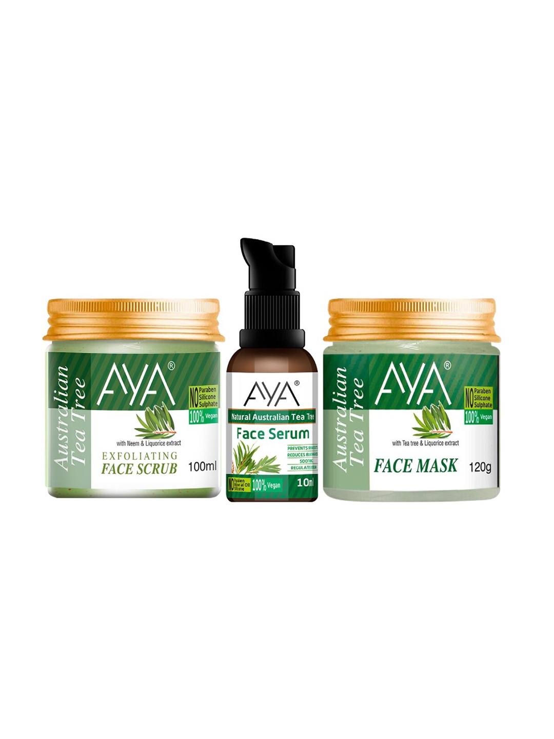 

AYA Australian Tea Tree 3P Tea Tree Scrub-100ml Tea Tree Serum-10ml & Tea Tree Mask-120gm, Multi