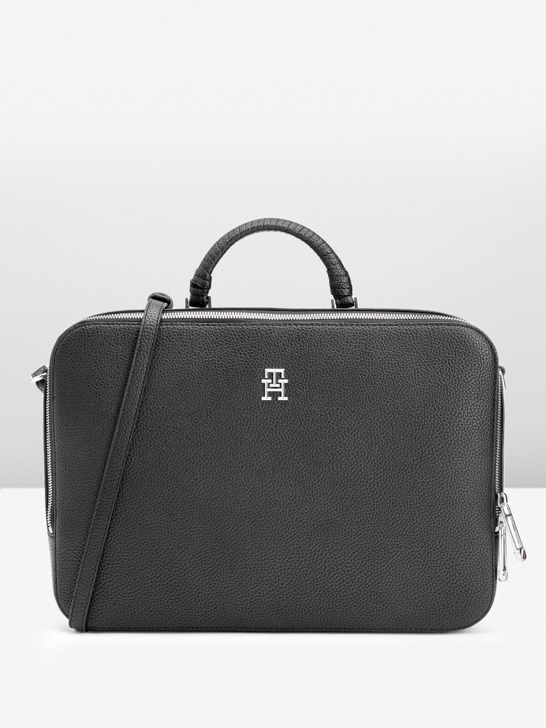 

Tommy Hilfiger Women Textured PU Laptop Bag, Black